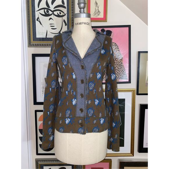 HWR Anthropologie Women’s Size XS Knit Cardigan Sweater Jacket Army Green - Picture 2 of 7